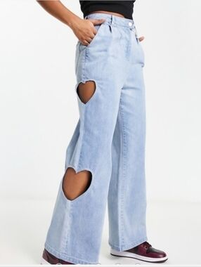 Free People x Native Youth Heart Cut Out Wide Leg Jeans Size Small